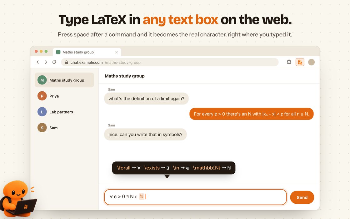 The Chrome extension converting LaTeX in a web chat