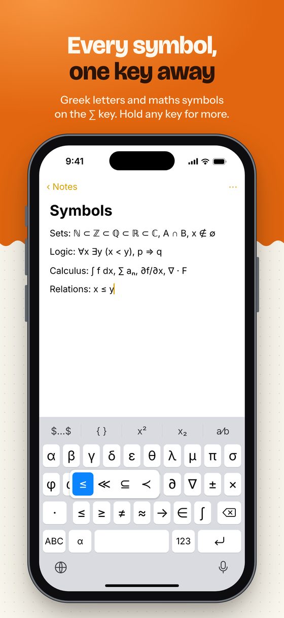 The symbols page of the keyboard