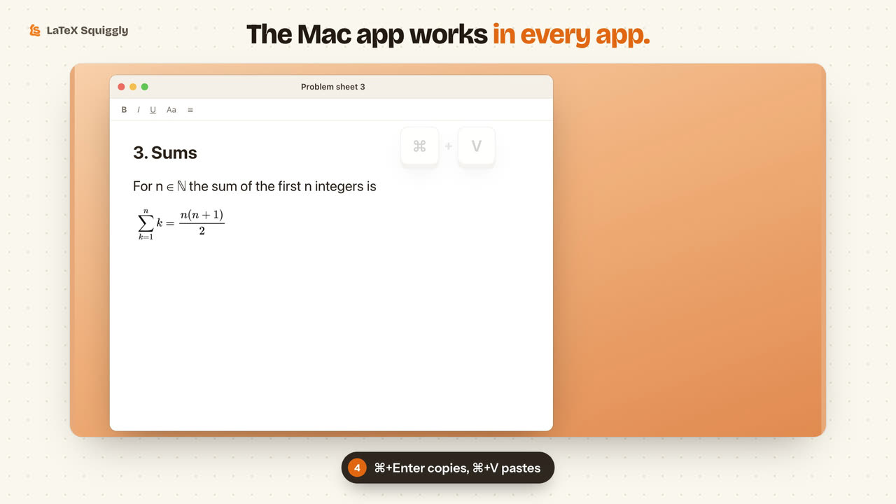 The Mac app pasting a rendered sum into a document