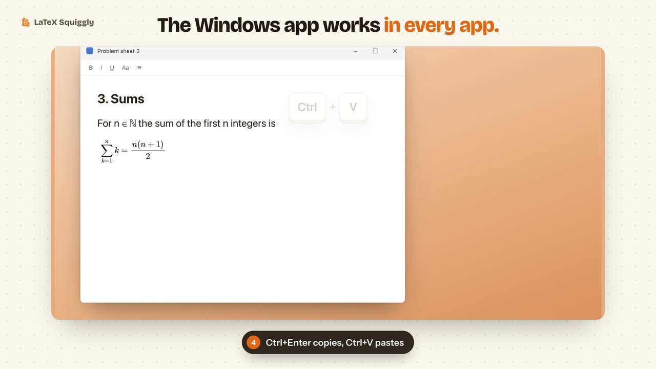 The Windows app converting LaTeX in Notepad